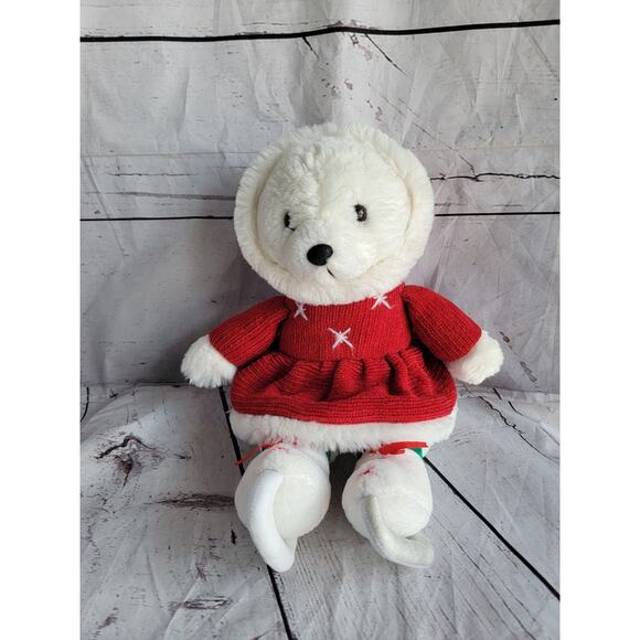 Chrisha Playful Plush Holiday Bear White Stuffed Plush Toy 13in - Picture 1 of 8